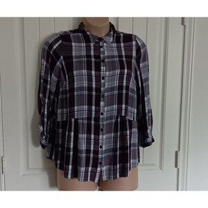 Catherines Women's Plaid Button-Down Shirt OX 14/16W